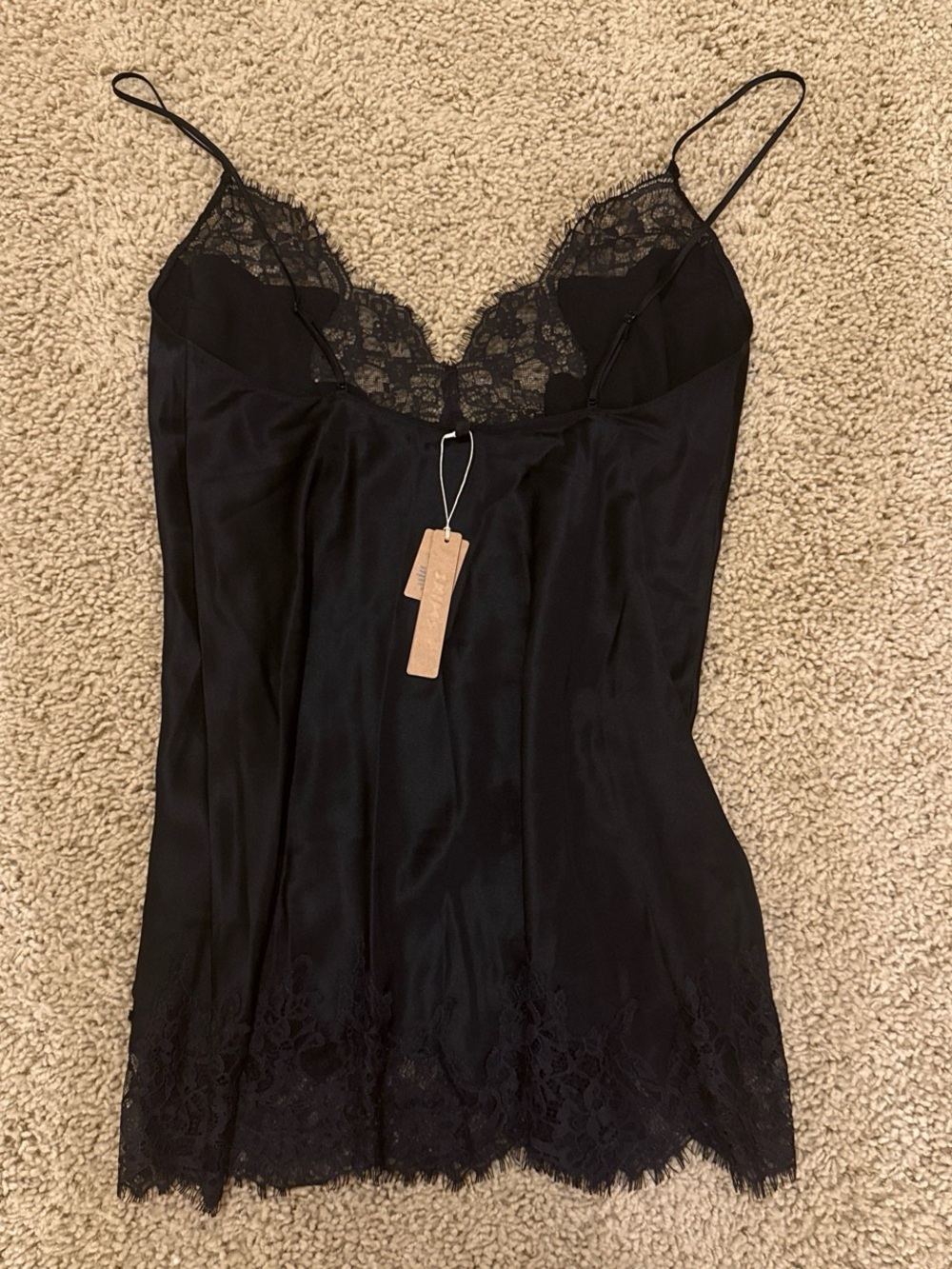 NWT Skims Silk Lace-Trim Black Slip Chemise with Adjustable Straps - Picture 2 of 4